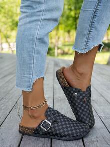 Chinelos Femininos Novos Leves de Luxo com Estampa Vintage, Bico Fechado, Tira com Fivela, Sola Macia, Confortáveis, Versáteis para Primavera, Verão e Outono, Uso Interno e Externo, Sapatos Casuais Minimalistas Premium para Passeios Diários, Deslocamento e Relaxamento - Flor Negra - Visão 4