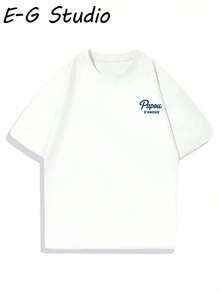 T-shirt homme coton blanc écriture cursive bleu marine "Papou d'amour", tee décontracté pour grand-père toutes saisons - Weiss - Übersicht 3