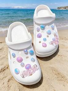 18 piezas de cadena rosa, concha de colores, perla de colores de resina ABS, dijes para zapatos DIY desmontables - Estilo de calzado personalizado - Multicolor - Ver 2