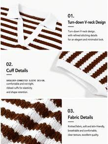 Joy Knit 秋冬時尚新品－秋季服飾－返校季－優雅極簡－黑白條紋拼接度假風 - 鏽棕色 - 查看 6