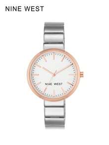 Nine West Women's Silver Rose Gold Minimalist White Dial Quartz Watch, Business Casual Daily Wear - Silver and Rose Gold - View 6