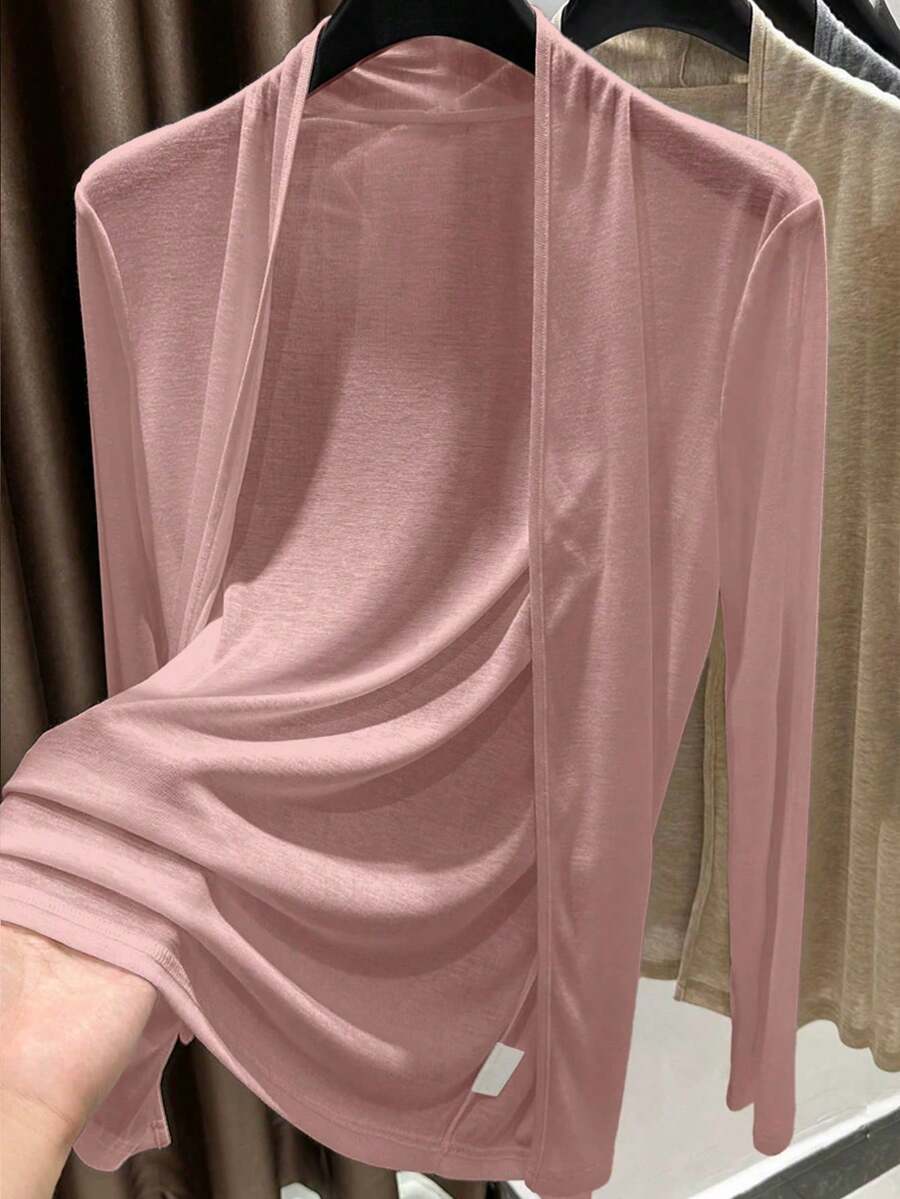 Chaqueta ligera de unicolor versátil y casual para mujer - Rosa - Ver 1
