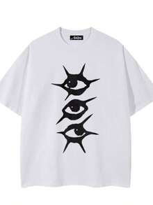 VintageMen's T-Shirt With Abstract Eye Print - Fashionable Casual Wearsummer Tops - White - View 1