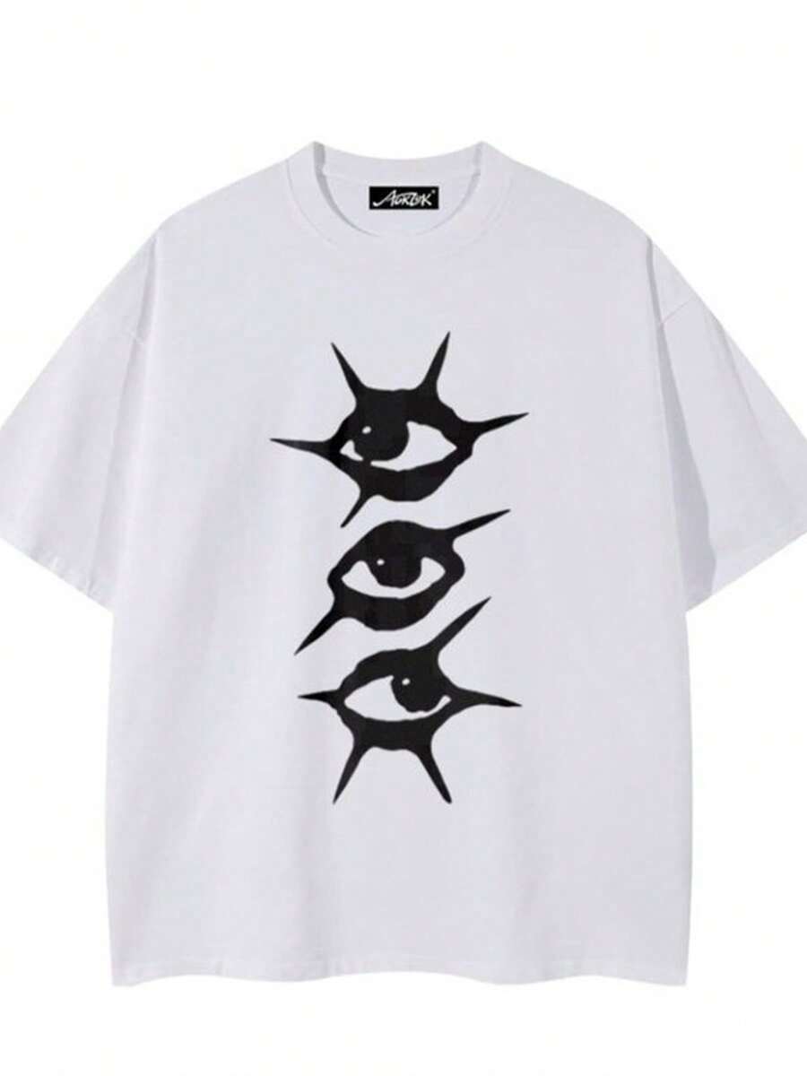 VintageMen's T-Shirt With Abstract Eye Print - Fashionable Casual Wearsummer Tops - White - View 1