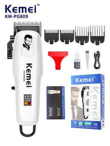 Kemei Máy cắt tóc điện gia dụng KM-PG809A, điều chỉnh 5 tốc độ, màn hình thông minh, sạc nhanh USB, pin bền lâu, máy tỉa tóc và râu, động cơ tốc độ cao, lưỡi dao R-Type thân thiện với da, 1 chiếc - trắng - Xem 3