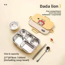Hộp cơm bento 5 ngăn bằng thép không gỉ 1500ml họa tiết chuột nước, hộp cơm trưa di động dung tích lớn kèm dụng cụ ăn uống và bát súp, hộp đựng thức ăn cách nhiệt chống rò rỉ, an toàn khi sử dụng trong máy rửa chén và lò vi sóng, phù hợp cho học sinh và người lớn sử dụng tại nhà, trường học, văn phòng, cắm trại ngoài trời, dã ngoại, du lịch, chuẩn bị cho năm học mới. - Nhiều màu - Xem 11