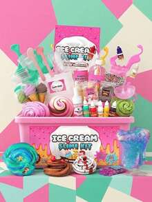 UINLE Baby 1 Kotak Mainan Pembuat Es Krim, Set Slime, Set Mainan Tanah Liat, Mainan Penghilang Stres, Pilihan Hadiah, Aktivitas Pesta, Mainan DIY Kreatif, Dekorasi, Ornamen, Mainan Ekstrusi, Set Pembuat Slime Es Krim yang Hebat, Slime Awan Mentega dan Busa, Set Slime Es Krim DIY. - MultiWarna - View 2