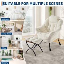 Sillón lounge moderno con otomana – Estructura metálica resistente – Respaldo reclinable, reposapiés plegable y cojín extraíble – Tapizado suave ideal para sala, dormitorio u oficina - A - Ver 5