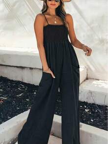 Women's Sleeveless Jumpsuit With Elastic Bust Design And Pockets, 32653 - Black - View 3