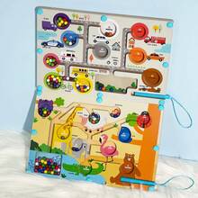 Wooden Magnetic Maze Toy, Color Sorting And Counting Beads Maze Game, Children's Magnetic Puzzle Board, Interactive Fine Motor Skills Activity Toy, Preschool Color Matching Game, Busy Board Learning Toy, Gift For Boys And Girls - Multicolor - View 2