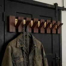 1pc Piano-Shaped Wall-Mounted Hook Rack, With 4/6/8 Hooks, Heavy-Duty Coat Rack; No-Drill / Drill-Through Dual-Use Wall Hook, Vintage Wood & Metal Entryway Storage Rack, Multi-Functional Rack For Clothes, Hats, Bags, Towels, Keys; Decorative Wall Hanging, Suitable For Bedroom, Bathroom, Living Room, Kitchen, Home Storage Use - Coffee Brown - View 3