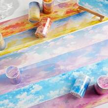 1roll Cloud Pattern Handbook Tape, PET Sky Cloud Theme Tape, Handbook Stationery Water Bottle Multi Scene Base Decoration Patch, Can Be Used As Birthday Gift, Back To School Season Gift Planner Supplies,Craft Supplies For Adults,Scrapbook Supplies - A - View 10