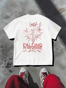 Falling In Reverse Summer T-Shirts, 100% Cotton, Loose Fit, Breathable, Casual, Graphic Design, Double-Sided Print. Cotton T-Shirt. - White - View 3