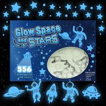 Glow-In-The-Dark Ceiling Stickers With Astronaut, Moon And Space Planets, Wall Decals For Bedroom, Christmas Gift (Blue, Green) - Blue - View 17