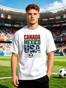 [Officially Licensed] Men's 2026 World Cup T-Shirt, Featuring Canada, Mexico, And USA 2026 Soccer Print, Comfortable And Versatile, Suitable For Everyday Wear, Meetings - 黑色 - 查看 7