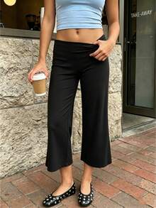 Women Wide Leg Capri Yoga Pants Low Rise Loose Fit Flared Lounge Yoga Flare Culottes Cropped Pants Summer Workout Going Out Palazzo Pants Trousers - 黑色 - 查看 8