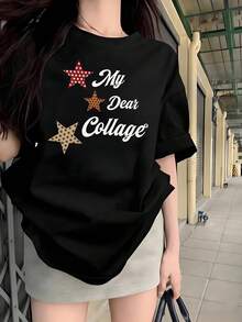 Short Sleeve T-Shirt For Women, Summer Fashion, Versatile, Loose Fitting, Round Neck Top - Black - View 2
