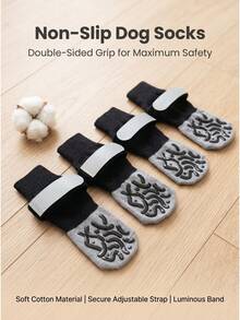 4 Pairs Non-Slip Dog Socks, Shoes And Socks For Medium To Large Dogs, Indoor Pet Socks And Leg Protectors - Black - View 7