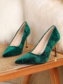 Women's Sexy High Heels Fashionable And Versatile Pointed Toe Stiletto Graffiti Shoes - 綠色 - 查看 5