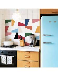 10 Stücke - 20*20 cm Vinyl Boden- und Wandfliesen Aufkleber, Memphis Stil Selbstklebende Fliesen Aufkleber, bunte geometrische Spritzschutz, wasserdichte Vinyl Wandaufkleber für Küche und Badezimmer, leicht entfernbar für Mieter - A - Übersicht 3