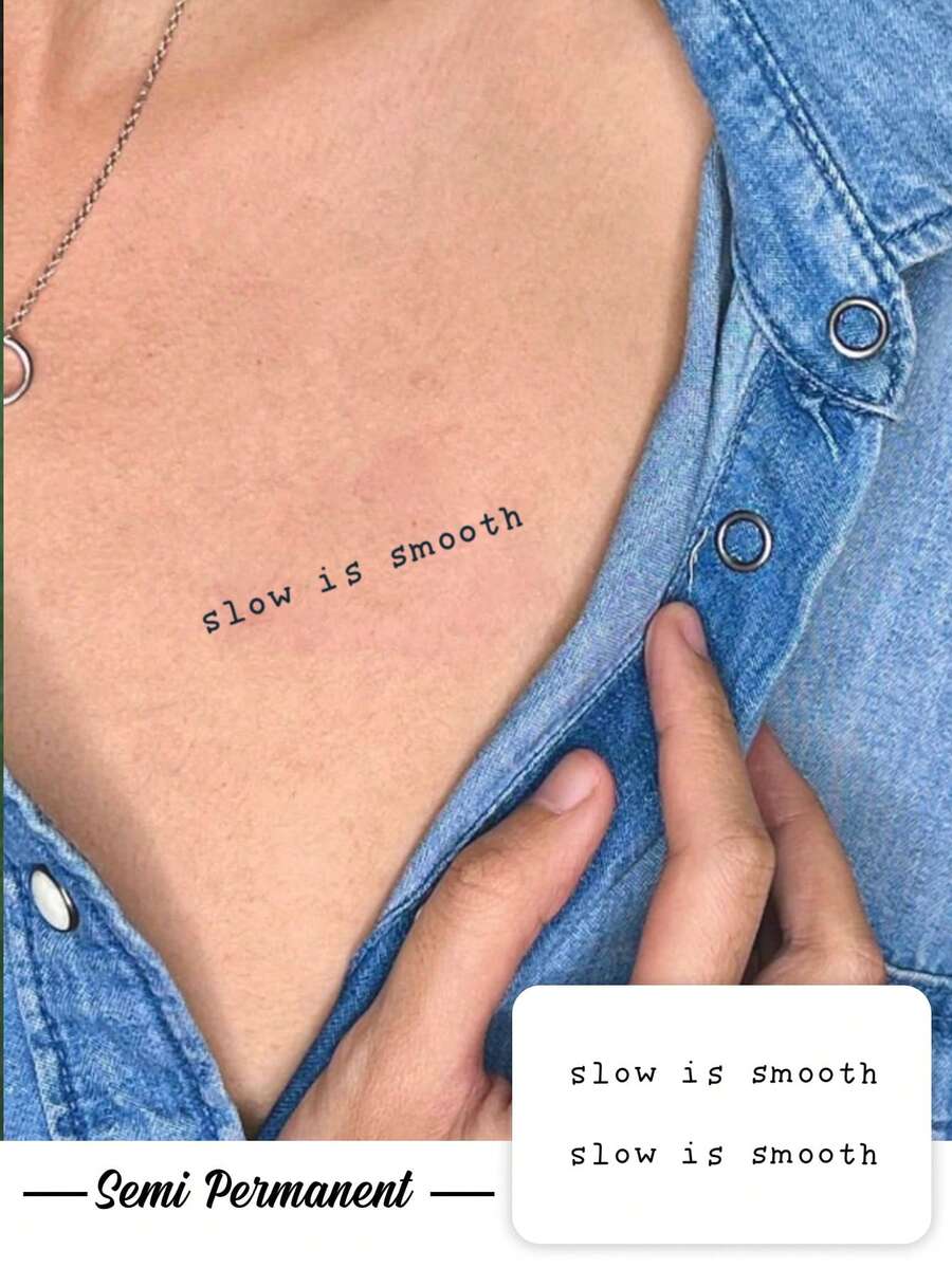 1片草本簡約英文短句「Slow Is Smooth」文字圖案紋身貼紙,臨時紋身貼紙,逼真紋身設計,適合旅行、音樂節、遊戲、畢業禮物,可維持7-14天 - 黑色 - 查看 1