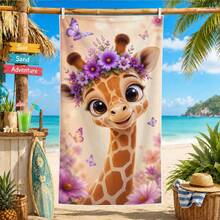 1pc/24pcs Cute Big Eye Giraffe Beach Towel, Microfiber Oversized Beach Blanket, Super Absorbent Bath Towel, Suitable For Travel, Swimming Pool, Diving, Surfing, Yoga, Camping, Multiple Sizes, Beach Accessories, Applicable For Beach, Swimming Pool, Travel, Camping, Yoga - Giraffe - View 1