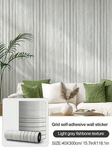 1 捲自黏式 PVC 條紋壁板 40*300CM/15.7*118.1in 加厚仿橡木紋壁紙板 3D 隔音壁板 適用於牆面與天花板 壁紙牆貼 牆面裝飾 房間佈置壁紙 撕貼式 - 灰白色 - 查看 10