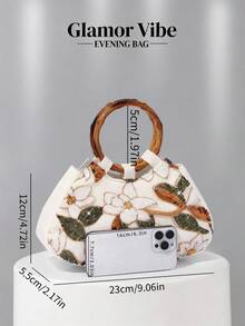 Túi xách patchwork lá & hoa đa sắc bóng bẩy thanh lịch, thiết kế vòng gỗ cổ điển vintage, túi xách mini hình vuông, phù hợp cho các cô gái tiệc tùng, cô dâu, sinh viên đại học, phụ nữ công sở, dùng cho tiệc tùng, lễ tốt nghiệp, đám cưới, kết hợp hoàn hảo với phụ kiện tiệc, họa tiết gửi ngẫu nhiên - Vàng - Xem 5