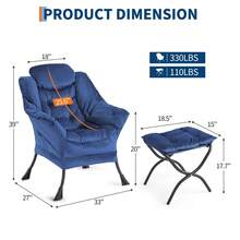 Sillón lounge moderno con otomana – Estructura metálica resistente – Respaldo reclinable, reposapiés plegable y cojín extraíble – Tapizado suave ideal para sala, dormitorio u oficina - Respaldo con 4 hebillas - Ver 2