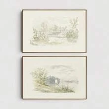 Bộ 1/2 tấm tranh in canvas phong cảnh đồng quê vintage mộc mạc có khung/không khung, hình cây cầu hồ trang trại phong cách Cottagecore, tranh treo tường trang trí hành lang lối vào, phòng khách, phòng ngủ, decor nhà hiện đại - A - Xem 1