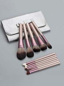 ronshadow Champagne Purple Gradient Handle 12pcs Makeup Brush Set, Face Powder Brush + Blush Brush + Foundation Brush + Eye Blending Brush + Detail Concealer Brush, With Silver Pouch, Beginner Friendly - Dusty Purple - View 2