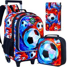 3pcs Boys Game Controller Print Rolling Backpack Set, Includes Lunch Bag And Pencil Case, Zipper Closure, Suitable For School And Travel - Black - View 12
