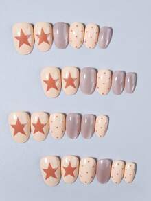 30pcs Short Oval Polka Dot Fake Nails Set, Includes 1 Double-Sided Adhesive And 1 Nail File, Short Polka Dot Nails Make Your Fingertips Shine And Charming, Perfect For Parties, Dancing And Daily Use - Multicolor - View 4