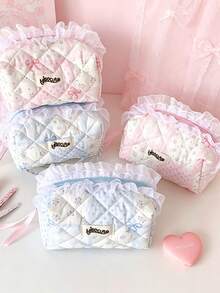 1 Buah Tas Kosmetik Berbahan Renda dengan Hiasan Pita, Tas Penyimpanan Kapasitas Besar, Tas Kosmetik Penyimpanan Mewah dengan Pinggiran Renda - MultiWarna - View 2