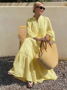 Vestido largo y suelto de estilo casual y vacacional para mujer, vestido maxi bohemio - Amarillo - Ver 1