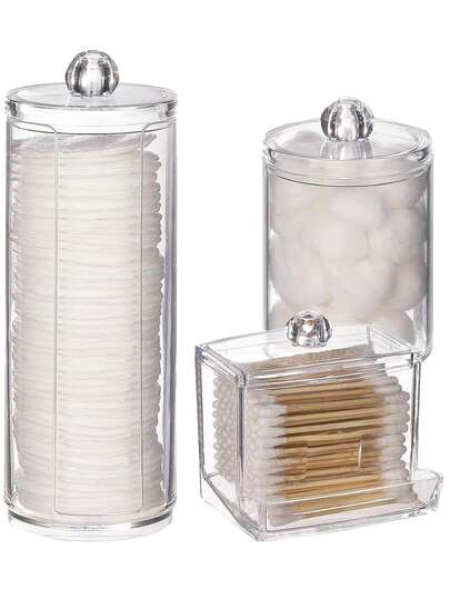 1/2/3 Piecesdressing Table Cosmetic Storage Organizer, Cotton Swab Holder Bathroom Storage Box, Round Sanitary Napkin/Dental Floss Box, For Sorting And Storing