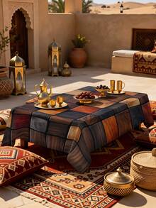 1/2pcs Tablecloth, Wooden Texture Patchwork Pattern Tablecloth, Polyester Material, Suitable For Round And Square Dining Tables, Kitchen, Restaurant, Coffee Table, Picnic, Camping, Country Farmhouse Decor, Tabletop Protection, Holiday Decoration, Multi-Scenario Use, Warm Natural Style, Enhance Home Atmosphere - Multicolor - View 4