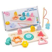 Wooden Magnetic Fishing Toy 3-In-1 Shape Stacking & Matching Game, Early Learning Cognitive Blocks, Parent-Child Interactive Educational Gift - Multicolor - View 13