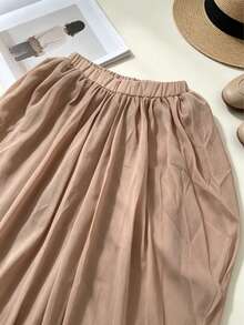 Summer New Nude Pink Chiffon Asymmetrical High Waist Elastic Waist Draping Flowy Slimming Harem Pants - Nude Pink - View 8
