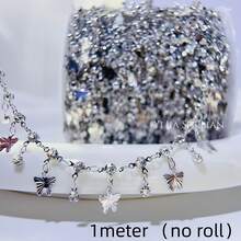Multi-Style Silver Rhinestone DIY Handmade Jewelry Chain, Mixed Color Beaded Glass With Rhinestone Handmade Copper Chain, Vintage Style Clothing Tassel Glasses Chain Jewelry Material, Suitable For Making Vintage Hair Accessories, Bracelets, Necklaces, Body Chains, Pants Chains, Tassel Materials, 1m - Silver - View 6