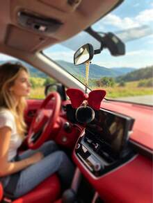FCV Hiasan Gantung Spion Mobil Bentuk Pita Lucu, Liontin Rantai Mutiara Bola Plush Manik-Manik Unik Buatan Tangan, Cocok Sebagai Hadiah Untuk Anak Perempuan dan Wanita - Pita + Pom-pom - View 7