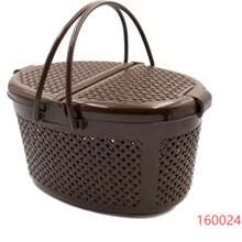 Oval Faux Rattan Plastic Picnic Basket With Lid, Double Opening Design, Large Capacity Handheld Storage Basket For Outdoor Camping, Picnic, Snacks, Fruit, Toys And Miscellaneous Items - Multicolor - View 9