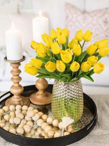 20pcs Artificial Yellow To Pink Gradient Tulip Flowers, Suitable For Home Decor, Valentine's Day Gift, Hotel, Party, Wedding, Tabletop Decoration, Beautiful But Odorless - Yellow - View 4