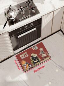 1pc Chef Cat Pattern Kitchen Rug And Mat, Anti-Fatigue, Red Kitchen Mat, Rubber Kitchen Mat Set, Coffee Color Kitchen Rug And Mat, Non-Slip Washable, Bohemian Style Kitchen Runner, Rubber Backing - Multicolor - View 17