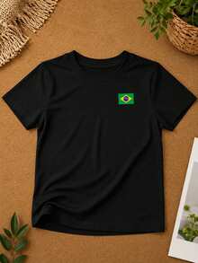 T-Shirt/Blouse For The Brazilian National Team, Brazil World Cup, All Sizes, Family, Patriotic, , Soccer, Unisex, Exclusive BrazilCore - 黑色 - 小旗 - 查看 2