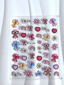 1pc Trending Colorful Bow & Flower Nail Stickers, Cute Heart & Rainbow Nail Decals, One-Time Self-Adhesive 3D Embossed Nail Art Decorations, Suitable For Daily Wear & Dates, Diverse Patterns, Easy To Apply - Multicolor - View 6