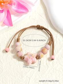 1 pieza Brazalete de cerámica con forma de estrella de mar ajustable hecho a mano, estilo de playa y océano, cuerda tejida a mano (el color y el patrón de la cerámica pueden variar ligeramente debido a la diferencia de temperatura durante el proceso de cocción) - rosa - Ver 2