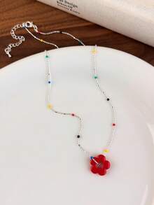 1pc Rainbow Flower! Dopamine Colorful Flower Beaded Necklace For Women, Fresh INS Sweet Design Collarbone Chain - Necklace - View 13