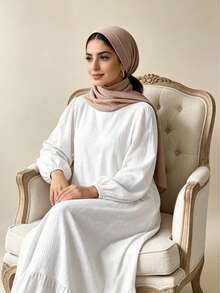 1 pieza Vestido holgado musulmán con dobladillo con volantes, Abaya - Multicolor - Ver 6