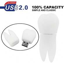 BIYETIMI 可愛 3D 牙齒造型 USB 隨身碟，創新白色牙齒設計 USB 記憶棒，趣味牙科主題，適用於牙科禮品、數據儲存隨身碟 - 查看 4